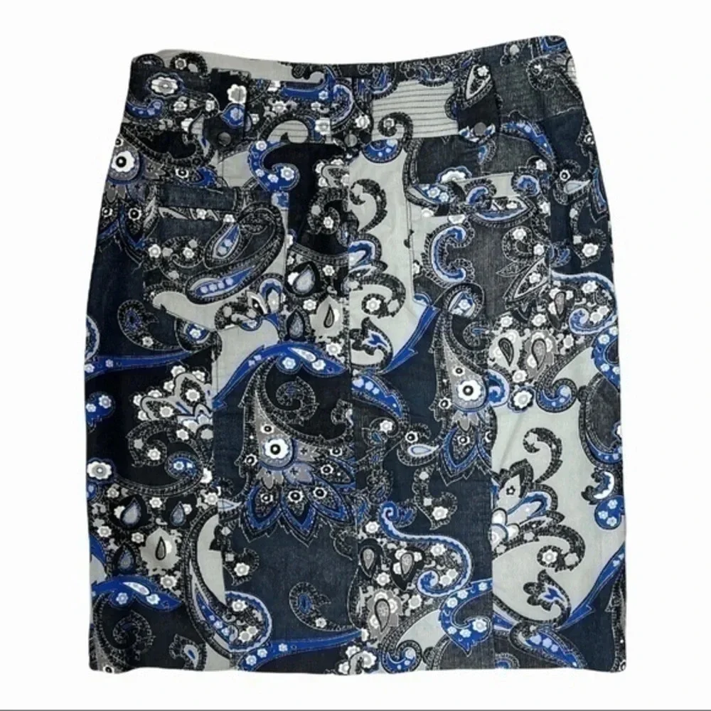 ETCETERA size 4 blue gray paisley print corduroy skirt